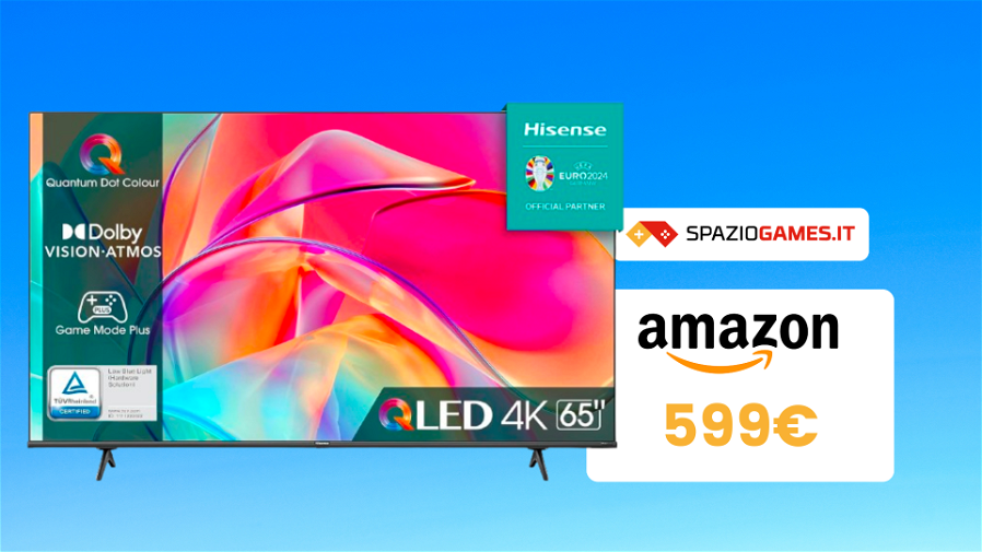 Immagine di BOMBA AMAZON: smart TV Hisense QLED 4K da 65" ora sotto i 600€! (-14%)