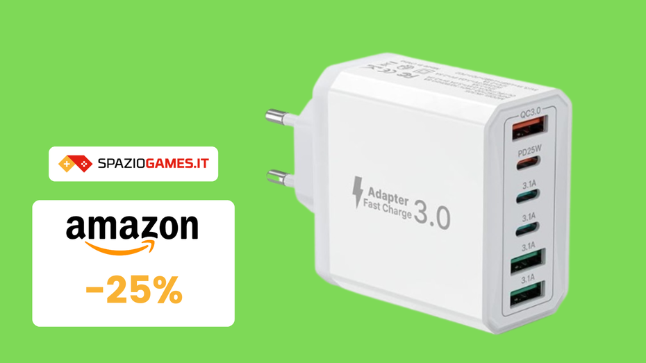 Immagine di SOLO 14€ per questo UTILE Caricatore USB-C a 6 porte!