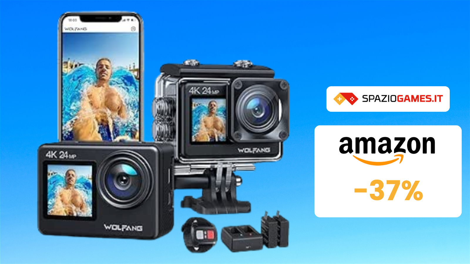 Action Cam Impermeabile Wolfang GA200 a SOLI 63€!-37%!