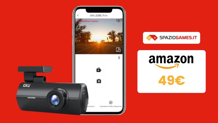 Immagine di Dash cam WiFi GKU in OFFERTA a tempo su Amazon: 49€!