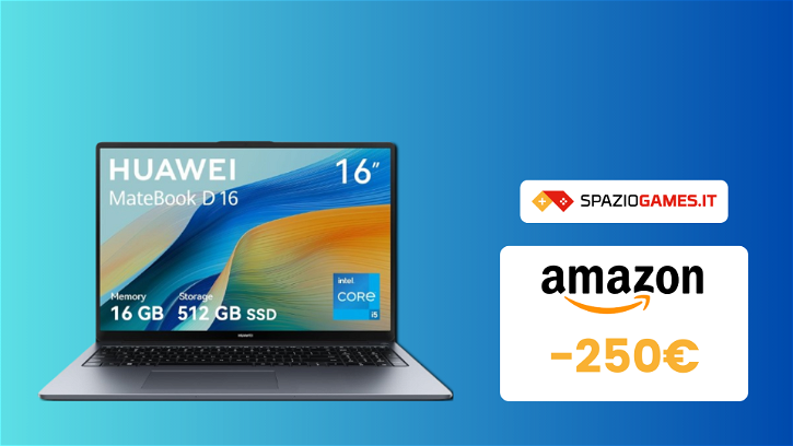 Immagine di HUAWEI MateBook D 16: oggi Amazon vi offre uno sconto di 250€!