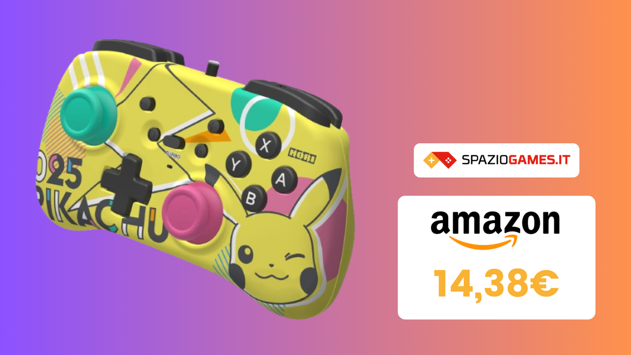 Immagine di Questo controller per Switch di Pikachu oggi è SCONTATO del 52%!