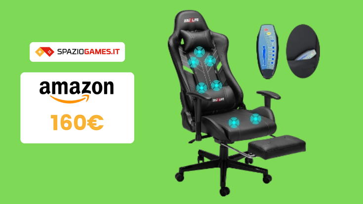 Sedia da gaming Douxlife con 7 punti di massaggio a 160€!