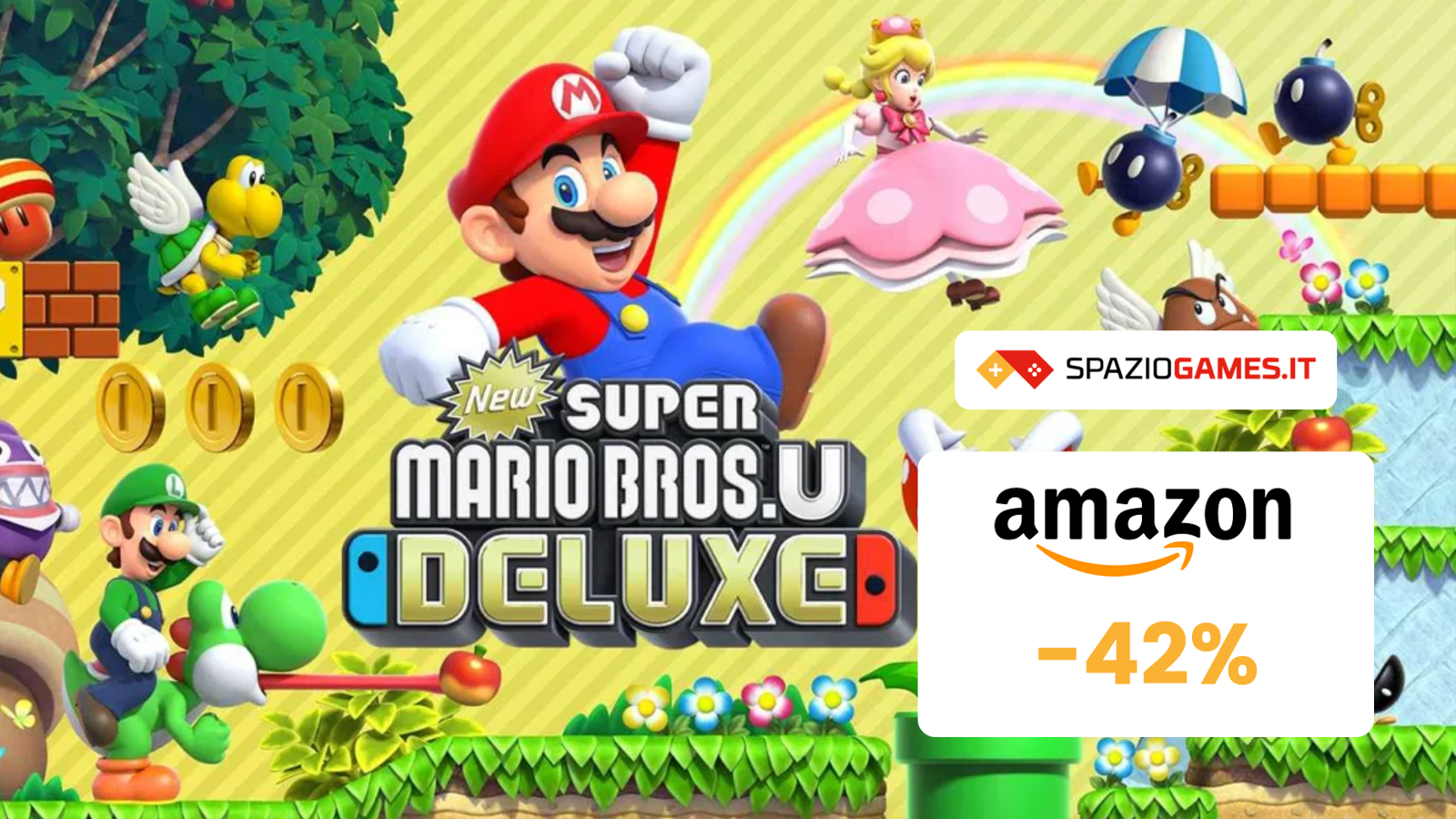 New Super Mario Bros. U Deluxe oggi è SCONTATO del 42%!