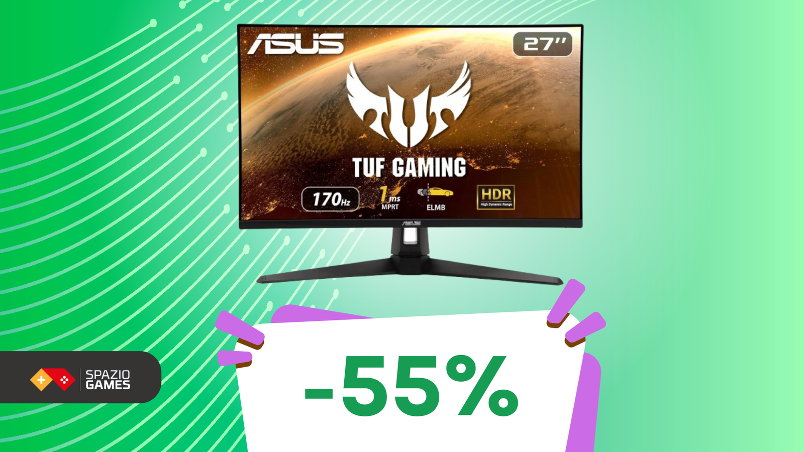 Colori vividi, gameplay fluido: ASUS TUF Gaming VG27AQ1A è SCONTATO del 55%!