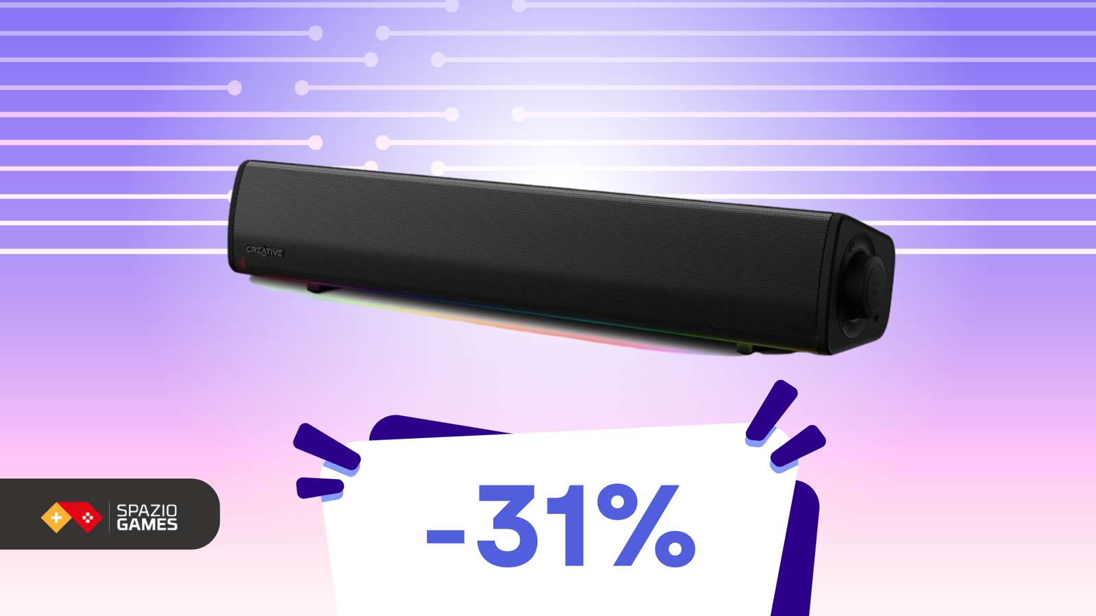 Migliorate l'audio dei vostri videogiochi: la soundbar RGB Creative è SCONTATA! (-31%)