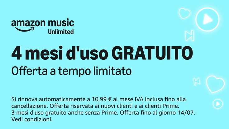 Amazon Music Unlimited: 4 mesi GRATIS con Prime! Scopri come averli!