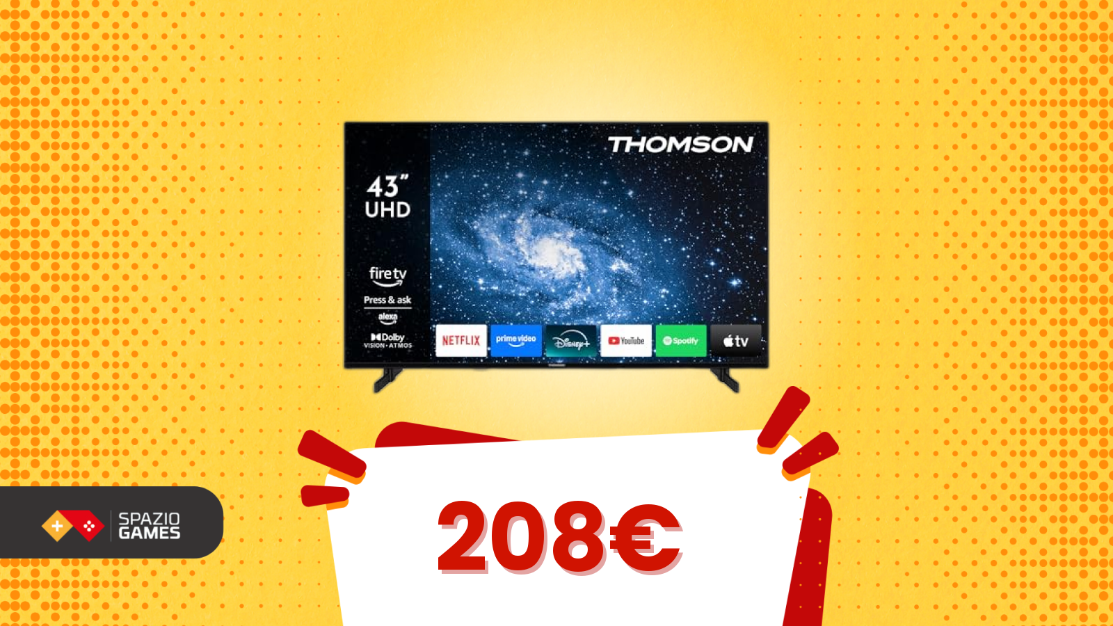 Thomson Smart TV 43 Pollici 4K con Alexa a PREZZO SHOCK! 208€