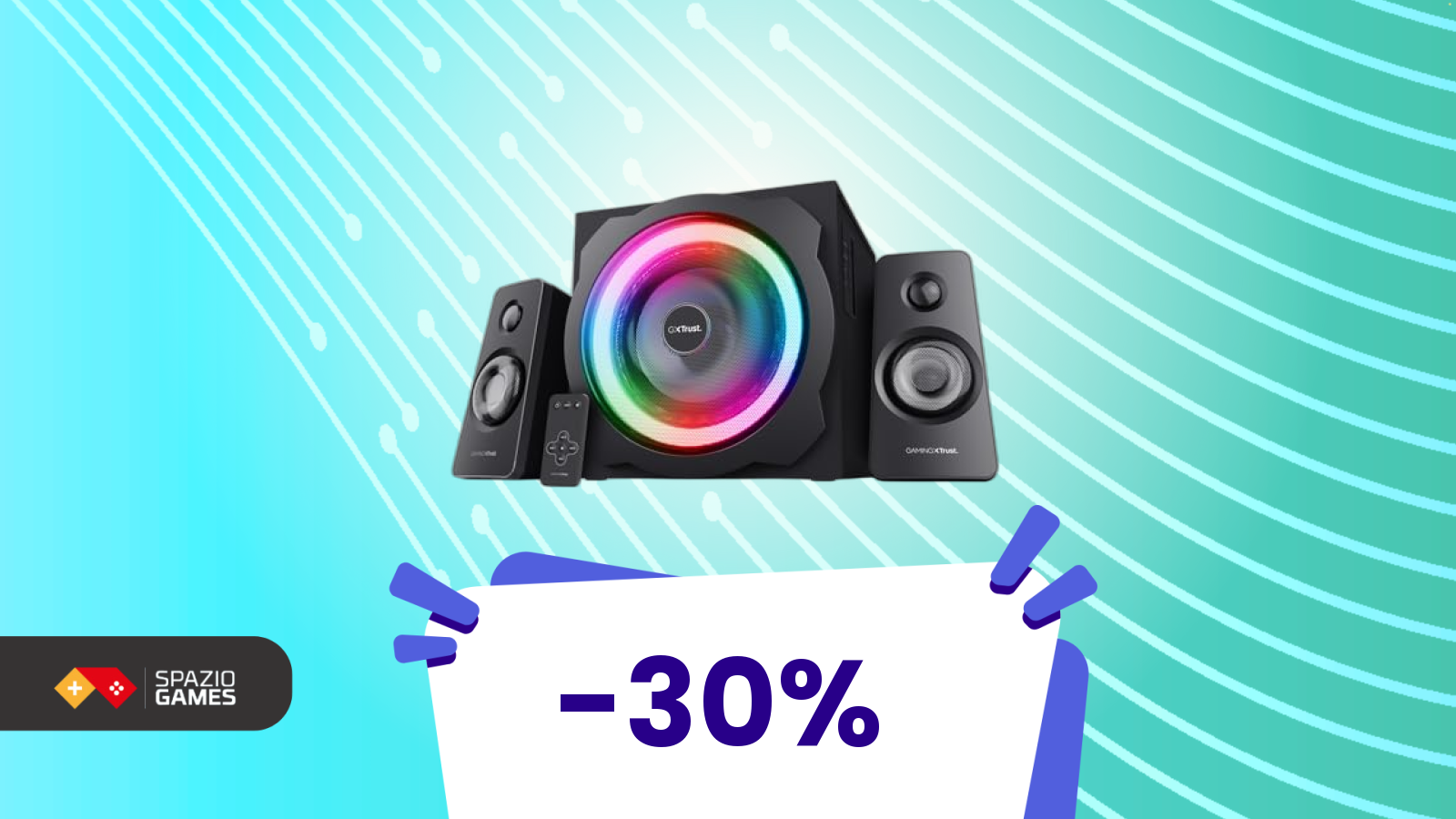 Altoparlanti 2.1 da 120W con -30%: qualità audio e risparmio in un colpo solo