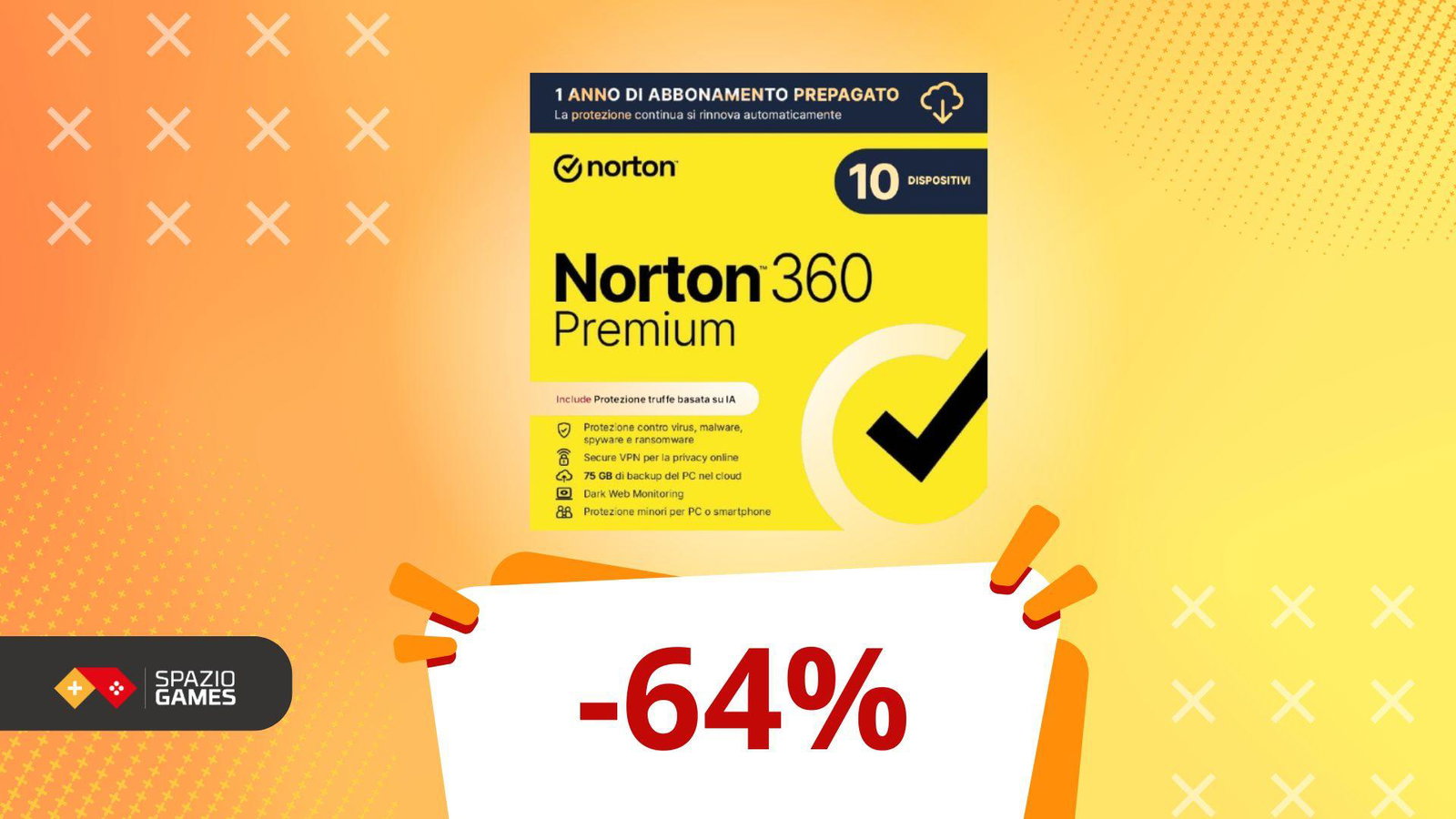 Risparmia il 64% su Norton 360 Premium 2026! Promo lampo di Amazon!