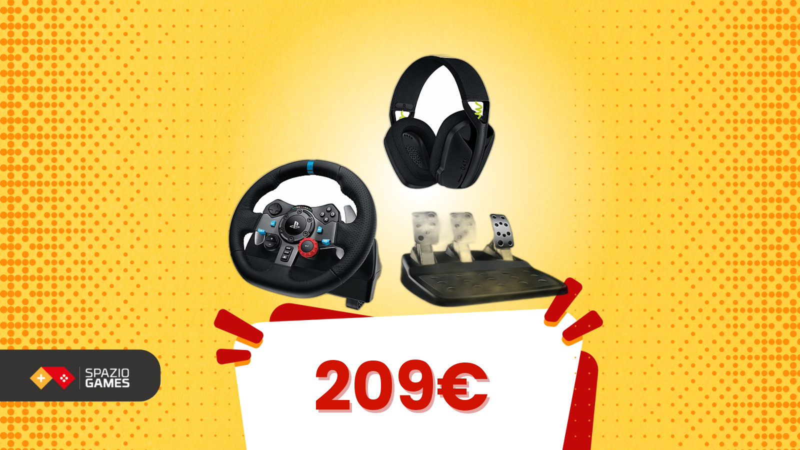 Il prezzo di questo volante è nella media, ma oggi Mediaworld ti regala anche le cuffie Logitech