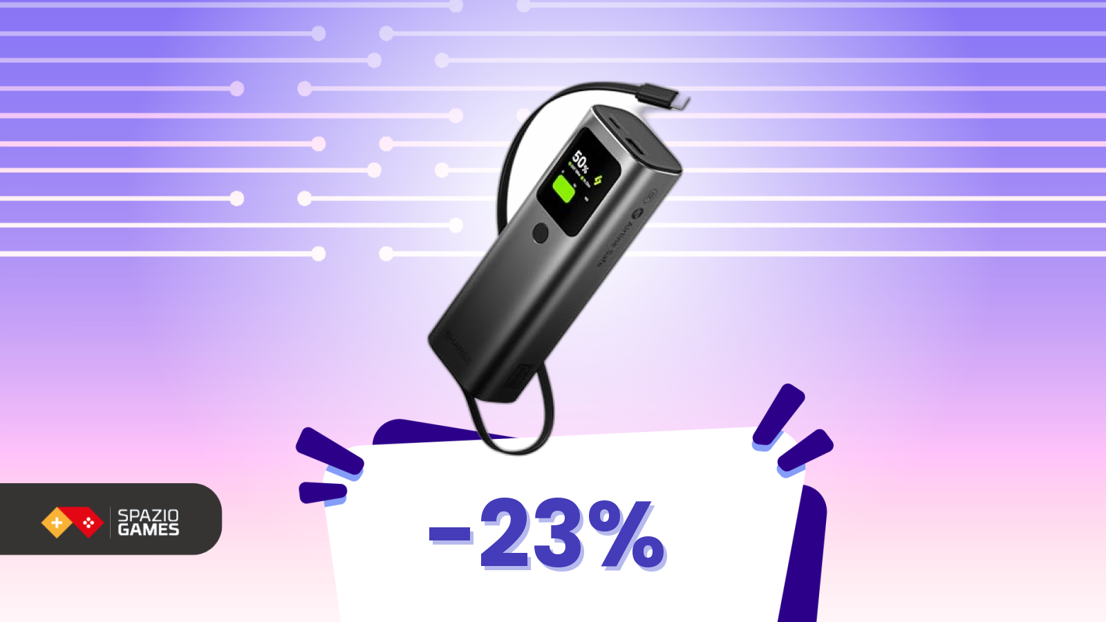 Power Bank 20000mAh 165W con cavo integrato a soli 70€!