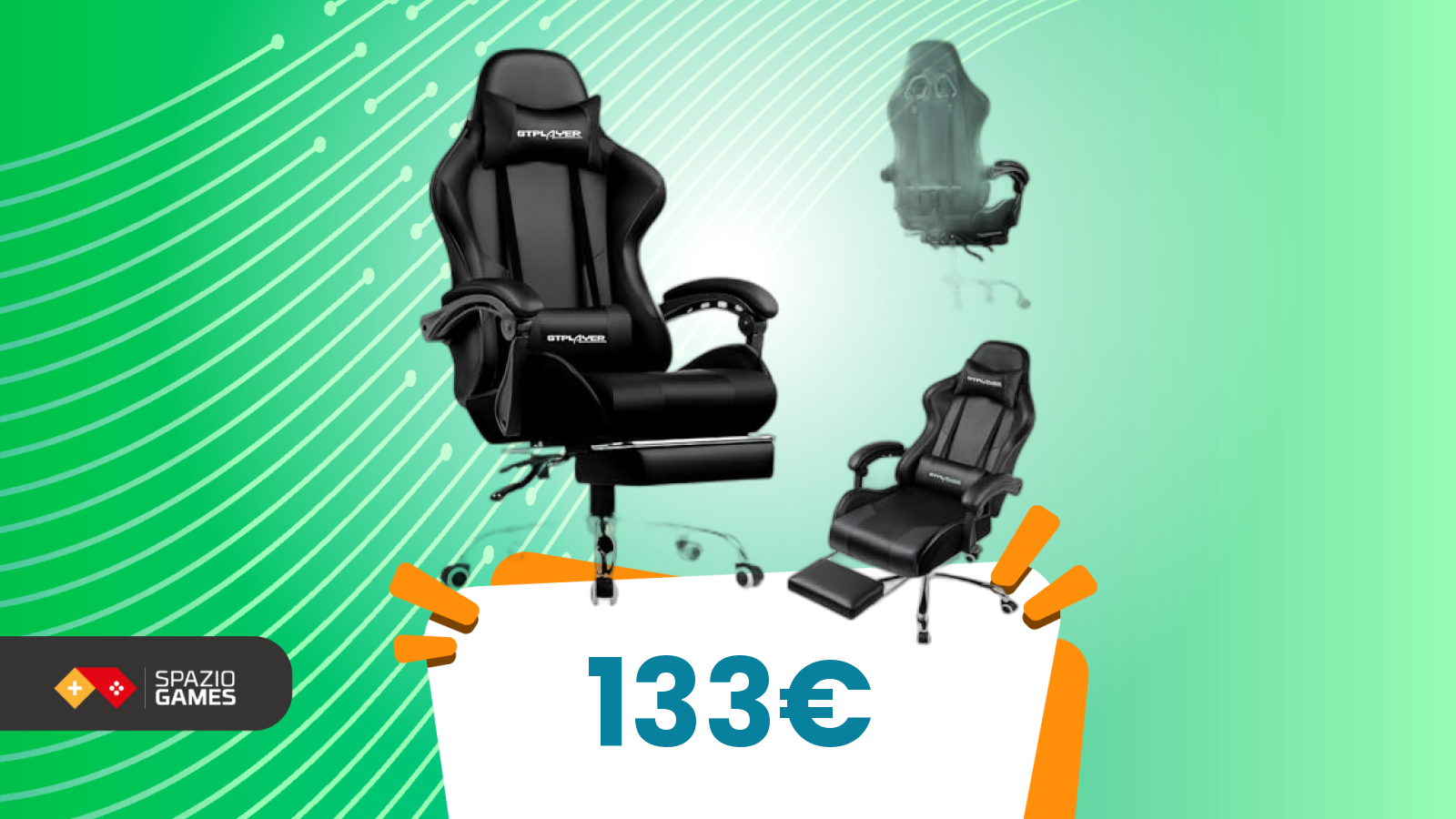 Predator Chair Rift lite, Sedia Gaming, Sedia ufficio, Cuscino Lombare, Testa rimovibile