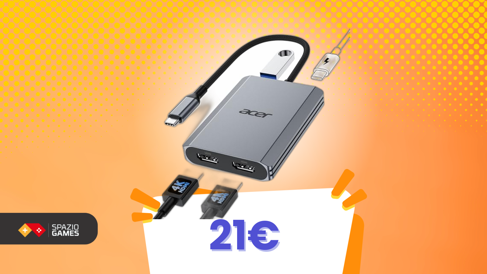 Mini adattatore USB-C, maxi funzionalità: doppio HDMI e sconto attivo oggi