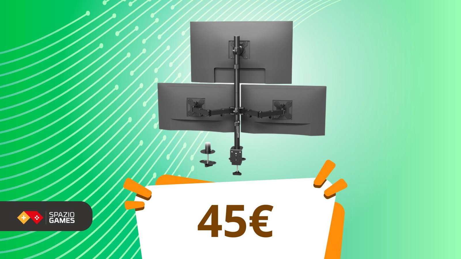Anteprima: Setup a 3 monitor? Questo supporto è quello giusto e oggi è scontato