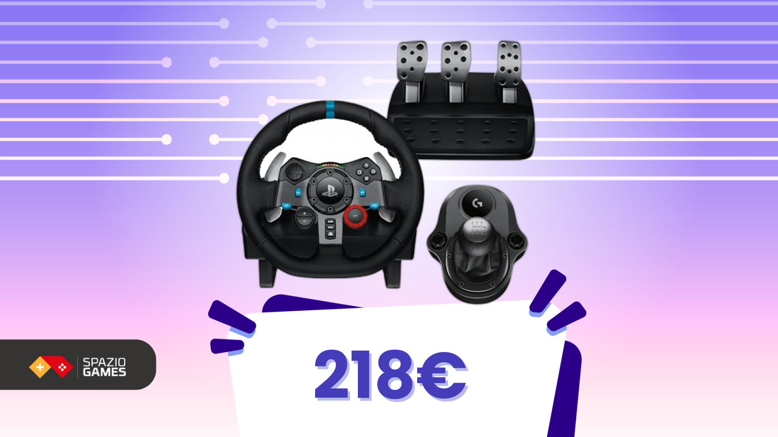 Solo 218€ per entrare nella simulazione totale: volante Logitech, pedaliera e cambio