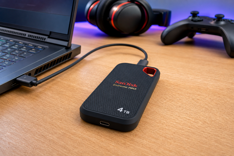 SanDisk Extreme PRO 4TB SSD Esterno, SSD Portatile, Unità a stato solido NVMe con velocità fino a 2000 MB/s lettura/scrittura, USB-C, Crittografia hardware, backup automatici, Protezione IP65, Nero