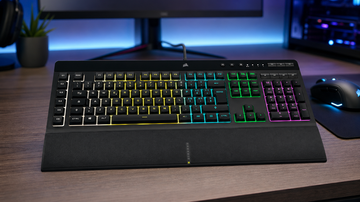 Immagine di Mezzo listino, sei macro: Corsair K55 RGB PRO costa 29€
