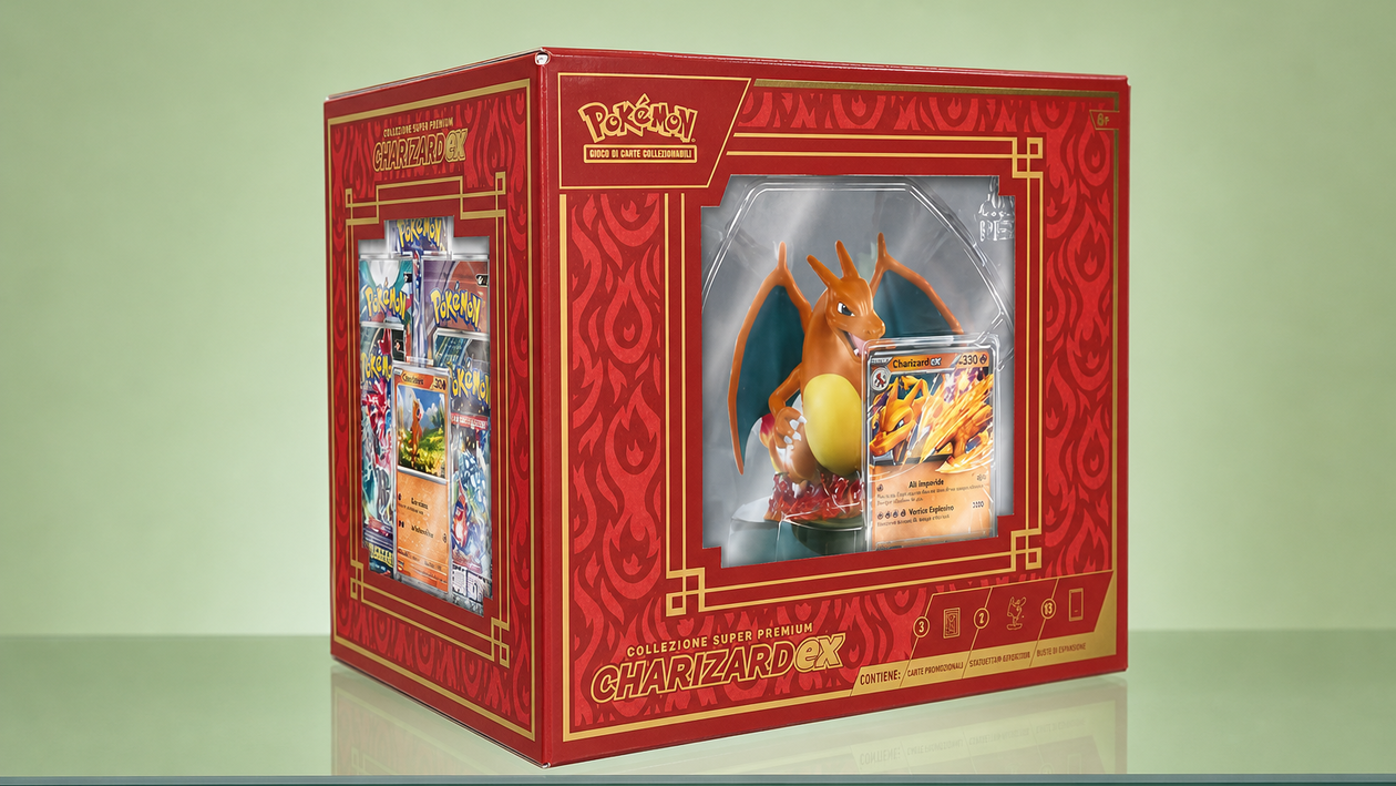 Immagine di Pokémon Charizard-ex al minimo storico, 10 buste e statuina a 87,89€