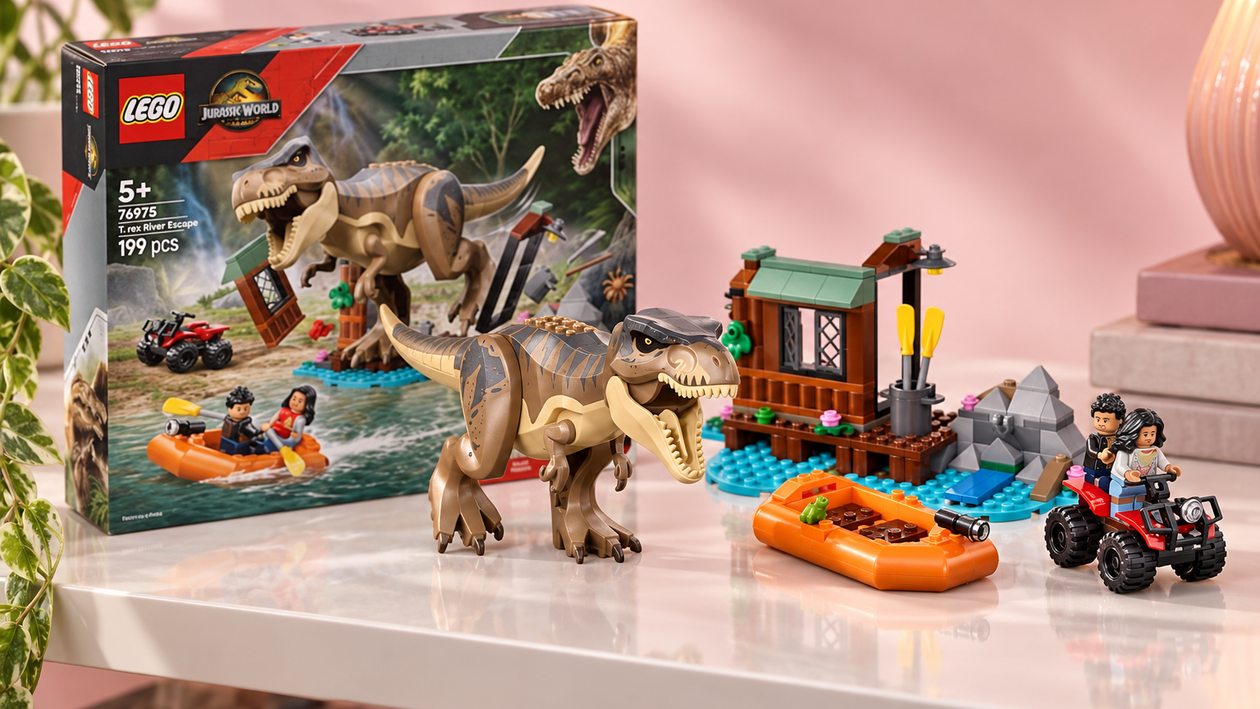 Immagine di LEGO Jurassic World T. rex sotto i 40€, costruisci la fuga sul fiume
