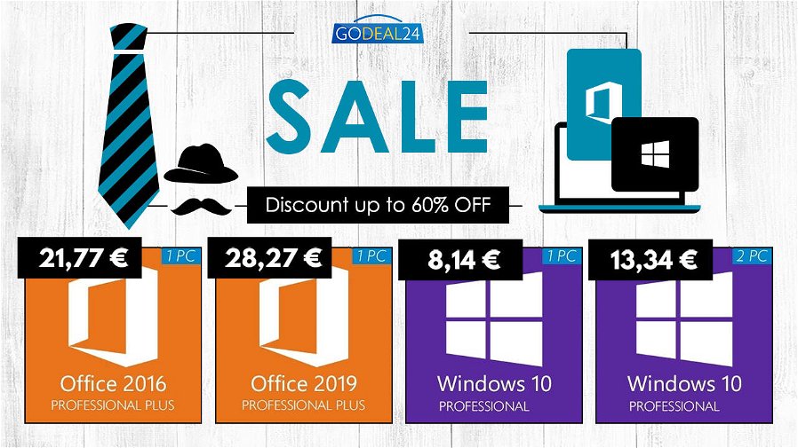 Immagine di Office a 15€, Windows 10 a soli 6€ e sconti su software PC