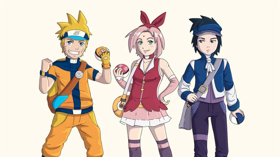 Immagine di Naruto, Sakura e Sasuke, ma nel mondo dei Pokémon, sono bellissimi
