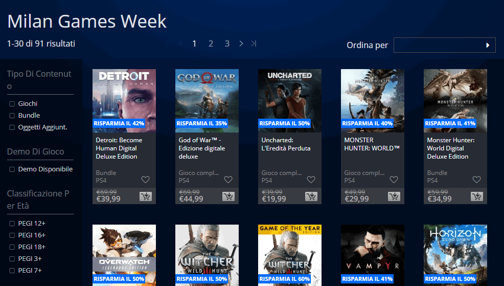 PlayStation Store celebra la Milan Games Week 2018 con nuovi saldi