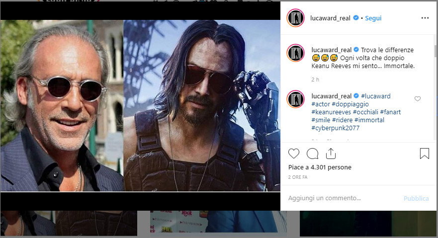 Luca Ward sta doppiando Keanu Reeves in Cyberpunk 2077