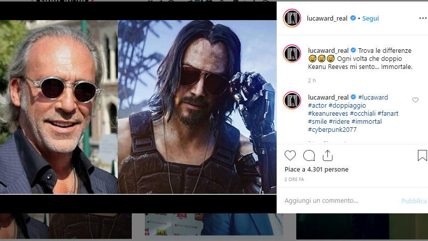 Immagine di Luca Ward sta doppiando Keanu Reeves in Cyberpunk 2077