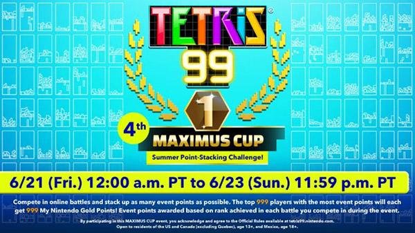 Tetris 99: L'evento 4th Maximus Cup inizia il 21 giugno