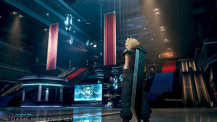 Immagine di Final Fantasy VII Remake, uno screen (e una concept art) mostra l'ingresso della Shinra