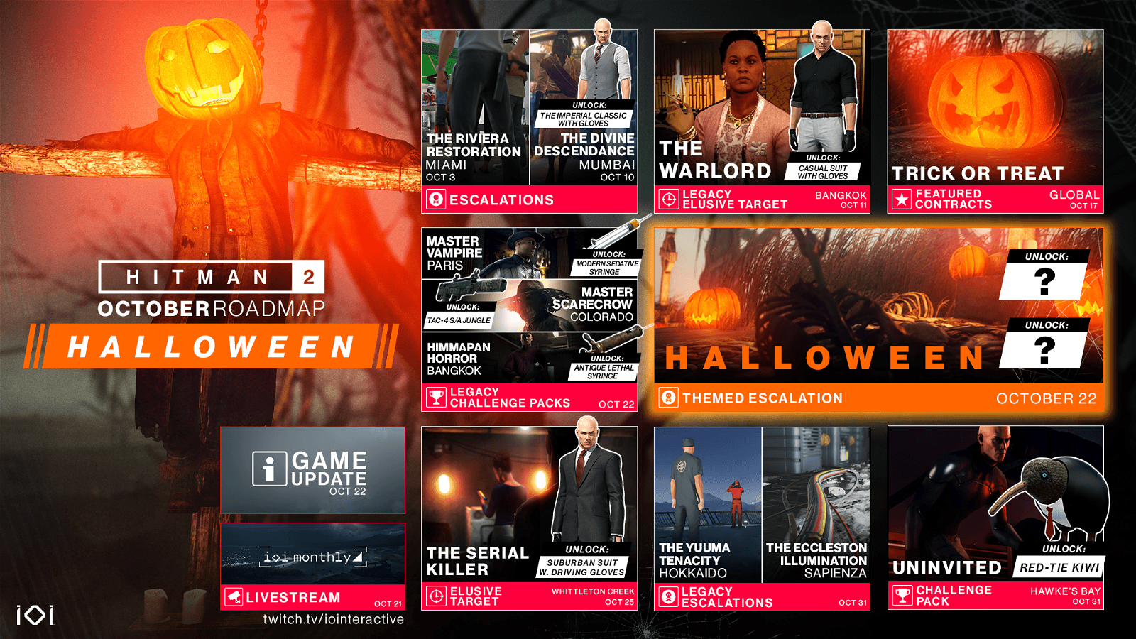 Hitman 2: Halloween e tanto altro nella roadmap di ottobre