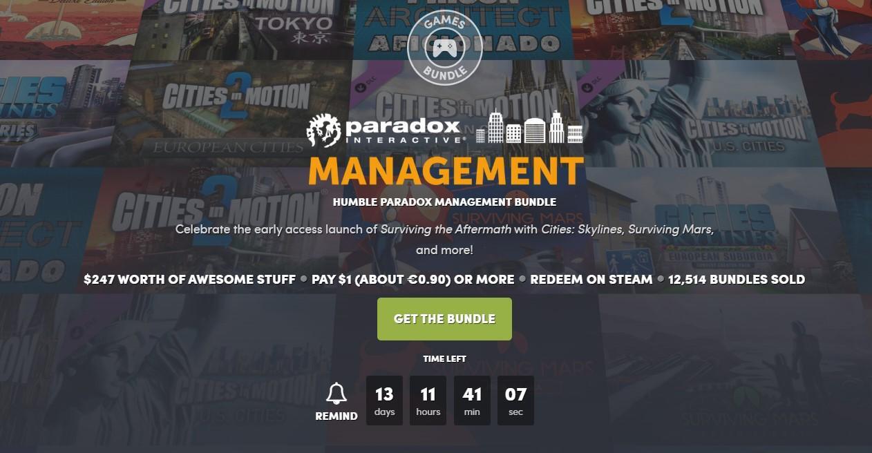 Humble Bundle offre un nuovo pacchetto dedicato ai gestionali Paradox, tra cui Cities Skylines