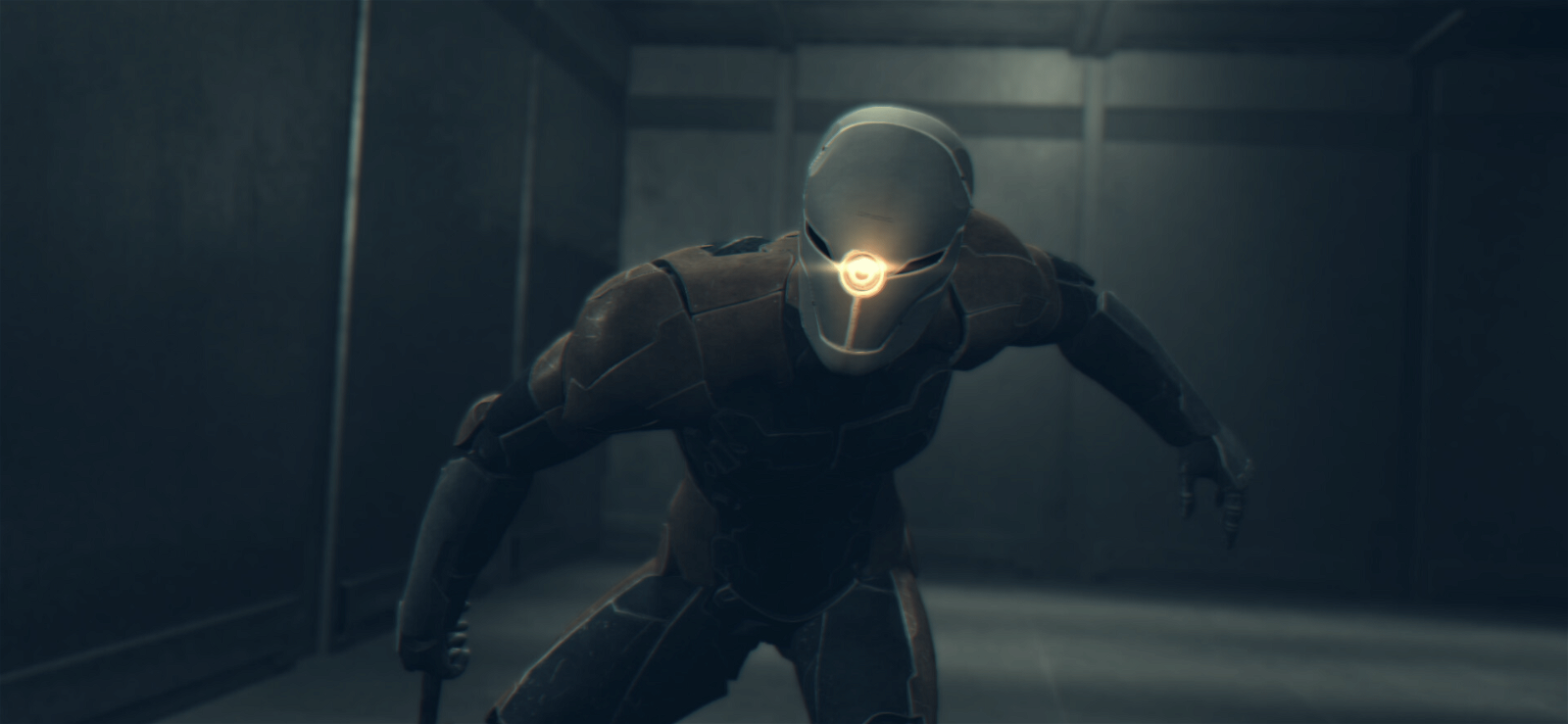 La scena del corridoio con il Ninja di Metal Gear Solid ricreata in Unity Engine
