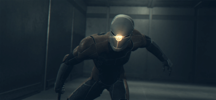 Immagine di La scena del corridoio con il Ninja di Metal Gear Solid ricreata in Unity Engine