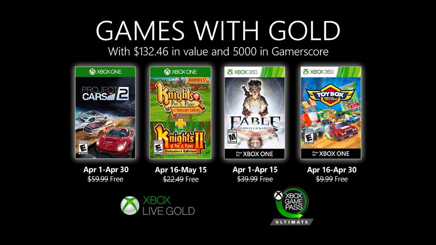 Immagine di Games With Gold, annunciati i giochi gratuiti di aprile