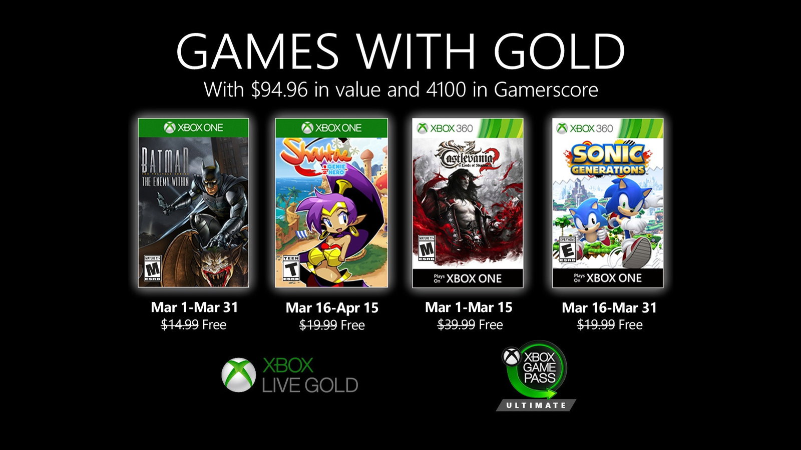 Games With Gold, ultimo giorno per Batman The Enemy Within e Sonic Generations